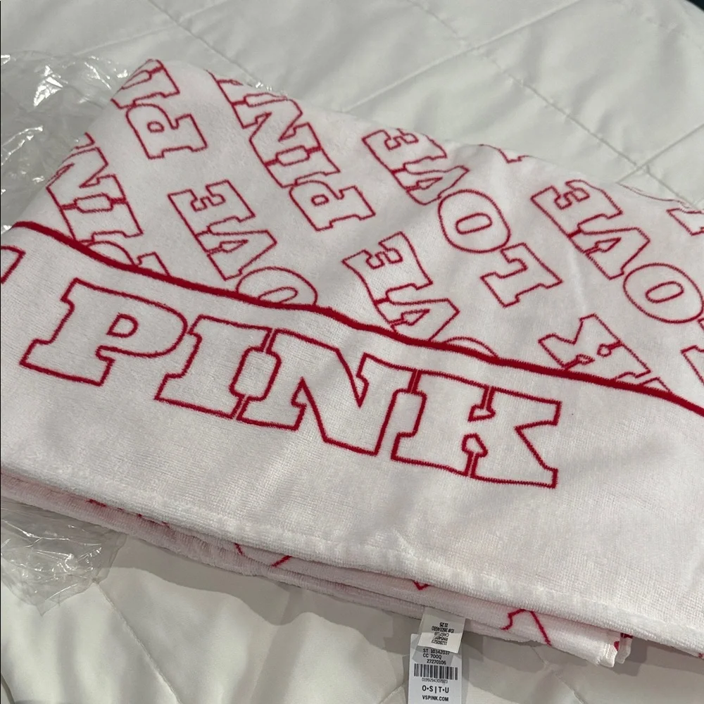 PINK Victoria's Secret White Beach Towel with Pink Logo. NWT